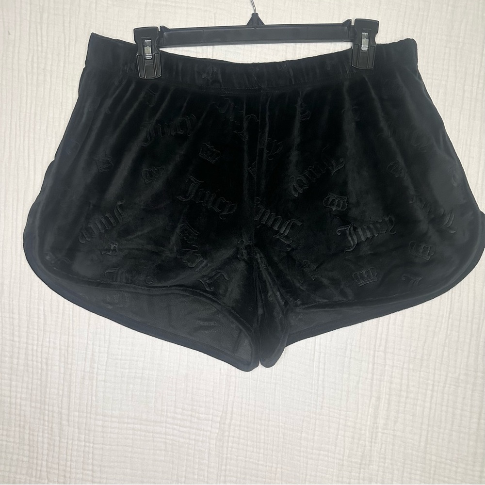 Juicy Couture Black Velour Loungewear PJ Athleisure Shorts XL Embossed Logo New